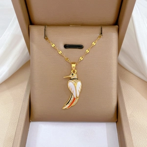 Hummingbird Enamel Pendant Necklace With Gold Plated Stainless Steel Chain And Zircon Inlay For Women Banquet Jewelry