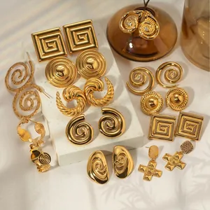 Orecchini A Cerchio A Spirale In Acciaio Inossidabile Placcato Oro 18K Per Donna Gioielli Impermeabili Strutturati Geometrici Retrò