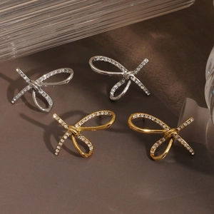 316 Stainless Steel Bow Stud Earrings Zirconia Waterproof Hypoallergenic Sweet Fashion Daily Jewelry For Women