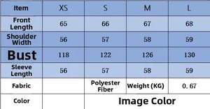 Größentabelle für Stehkragenjacke mit Maßen von XS bis L und Material aus Polyester