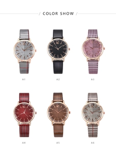 Six assorted British style quartz watches with rose gold cases and plaid leather straps