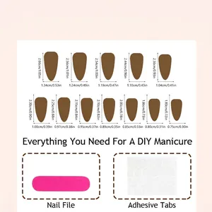 Guide des tailles pour kit de 24 faux ongles amande 3D motif léopard marron avec outils