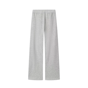 Detailed view of grey wide-leg joggers featuring a comfortable elasticated waistband