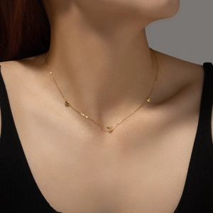 Elegant S925 silver heart necklace with three zircon pendants on golden chain for women