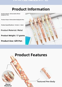 Detail showing dimensions and technical specifications of the floral metal ballpoint pen