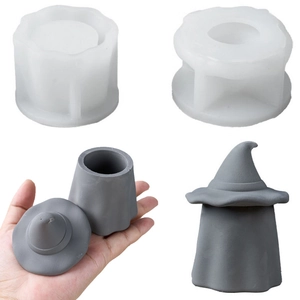 Wizard Hat Ghost Storage Jar Silicone Mold DIY Halloween Candle Holder Resin Gypsum Casting Craft Decor
