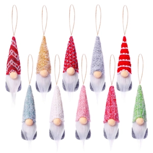 Set of 10 Christmas gnome plush ornaments with colorful hats and long white beards