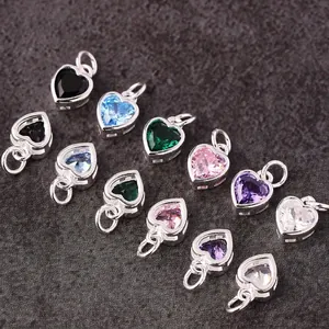 Colorful heart-shaped zircon pendants in S925 silver setting with multiple color options