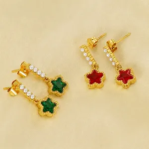 Boucles D'Oreilles Étoile Acier Inoxydable Plaqué Or 18K Zircon Künstliche Perle Rétro Français Élégant Bijou Pour Femme