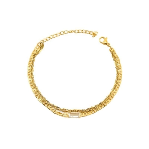 Elegant 18K gold-plated double-layer bracelet with pig nose chain and square zircon stone