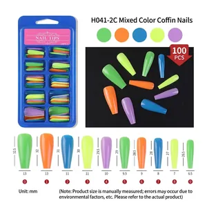 Size guide for 100pcs colorful ballerina false nails with 10 different dimensions