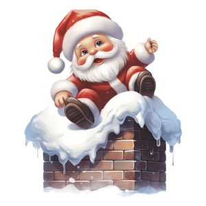 Christmas Santa Claus on chimney rooftop wall sticker for holiday window decoration