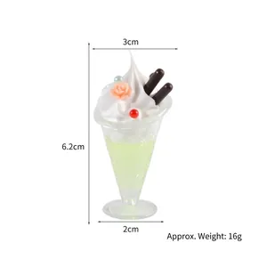 Miniature simulation ice cream sundae pendant with rose decor in macaron green, 6.2cm height
