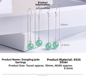 Detail of S925 silver aventurine jade tassel earrings with 50mm length measurements