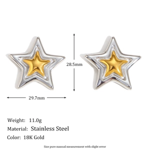 Two-tone double star earrings in stainless steel with 18k gold plating and silver frames