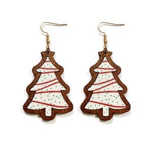 Classic Buffalo plaid Christmas tree wooden earrings with vintage holiday pattern