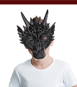 Front view of a lightweight 3D black dragon mask for kids Halloween cosplay costumes