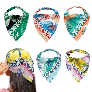 Tropical Print Triangle Headband Elastic Hair Scarf Bandana Coconut Tree Floral Pattern Vacation Beach Hair Accessories