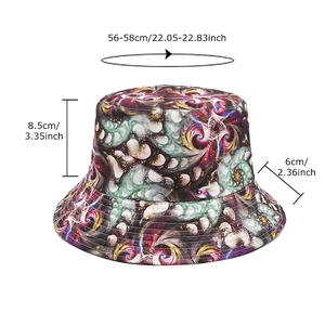 Outdoor double-sided bucket hat with fractal art print and 56-58cm head circumference