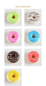 Set de siete coloridos modelos de donuts de PU con glaseado rayado y diseño de cuadrícula