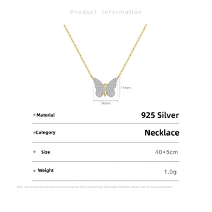 Detail view of 925 sterling silver butterfly pendant with size and weight dimensions