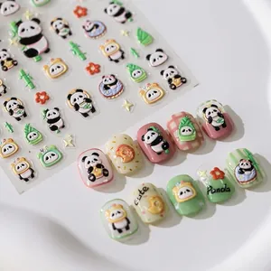 Nail Art Stickers 3D Relief Embossed Cute Cartoon Panda Bamboo Matte Thin Tough Manicure Decoration For Women Girls