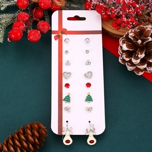 Christmas earring set with 9 pairs of festive Santa, tree, and reindeer designs