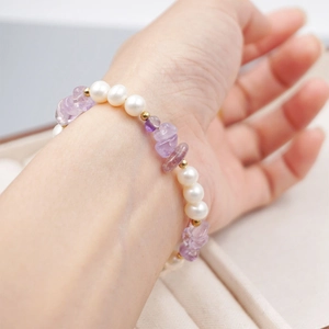 Bracelet romantique français en cristal violet et perles d'eau douce naturelles