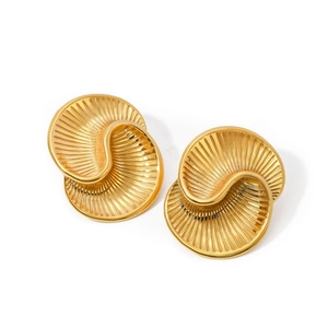 18k gold plated stainless steel spiral stud earrings with radial water drop texture