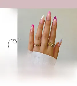 Detail of five-color French press on nails with hand model display and loose nail tips