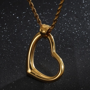 Minimalist gold hollow heart pendant necklace for couples with twisted rope chain