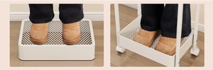 Detail view of durable white metal mesh cart showing strong weight-bearing capacity in kitchen