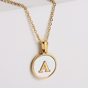 Collar Inicial Letra Disco Redondo Acero Inoxidable 304 Chapado Oro 18k Colgante Concha Joyería Para Mujer