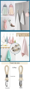 Detailed dimensions of 5 pcs cotton rope towel clips for bathroom and kitchen organization