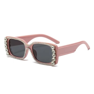 Pink oversized square sunglasses for women with luxury rhinestone crystal frame