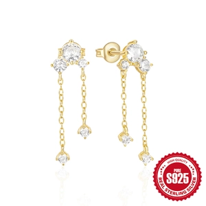 Exquisite S925 sterling silver tassel earrings with sparkling cubic zirconia stones