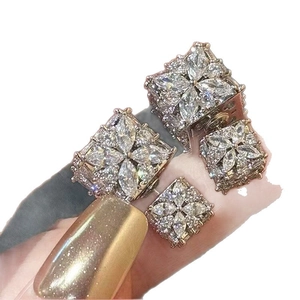 Elegant rose gold square floral stud earrings with sparkling cubic zirconia crystals