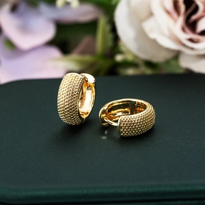 Huggie Hoop Earrings 18K Gold Plated Copper Textured Beaded Geometric Polka Dot Minimalist Jewelry For Women