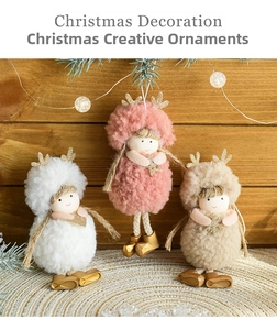 Plush Christmas reindeer pendant set in white pink and beige with gold sequins and boots