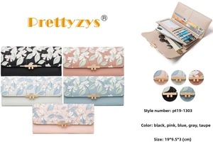 Detailed interior of floral tri-fold wallet showing multiple card slots and hardware