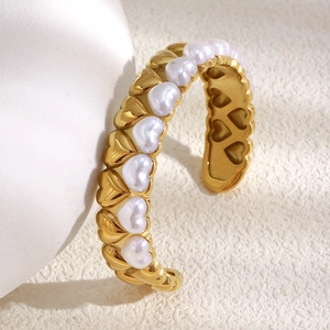 18K vergoldeter Herz-Armreif mit Perlen für Damen, minimalistischer modischer Schmuck