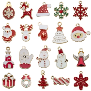 Pack de 20 colgantes navideños de esmalte con Papá Noel, renos y copos para joyería artesanal