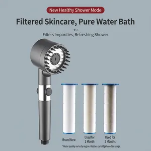 High pressure filtered handheld shower head set with massage teeth and stop button