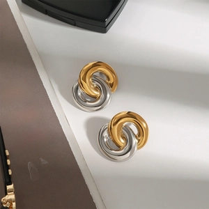 Poliert 18k Gold und Silber Edelstahl miteinander verflochtene geometrische Creolen