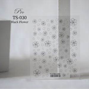 Minimalist 5D nail art sticker TS-030 with black floral shadow patterns on white fabric