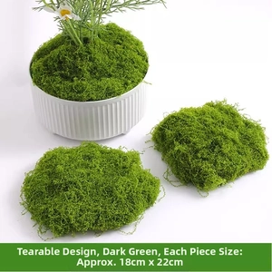 Detail of tearable dark green artificial moss mat for landscape and bonsai decoration
