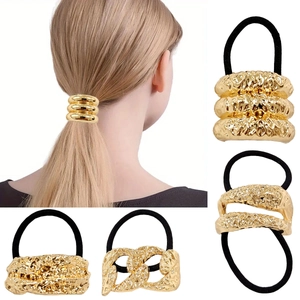 Élastiques À Cheveux En Métal Alliage Géométrique Porte Queue De Cheval Texturés Minimalistes Bandeaux Élastiques Femmes