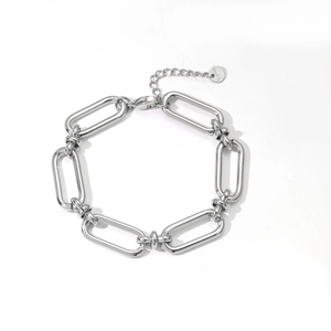 Polished silver stainless steel link chain bracelet with lobster clasp and extension