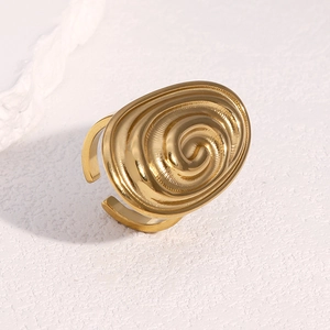 Minimalist 18k gold plated stainless steel open ring with a spiral textured disc design