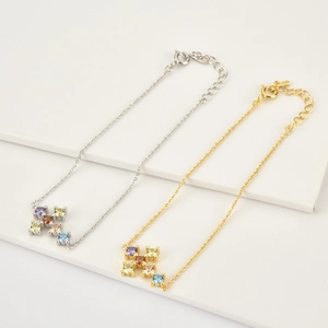 925 Sterling silver cross bracelet with colorful gemstones in gold and silver finish